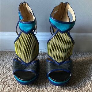 Jimmy Choo | London | Stylish Blue and Yellow Women's Heels